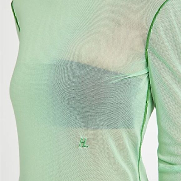 Helmut  Lang  Stretch-Mesh  Turtleneck  Top  Size  S Radiated Green  New - Picture 6 of 8